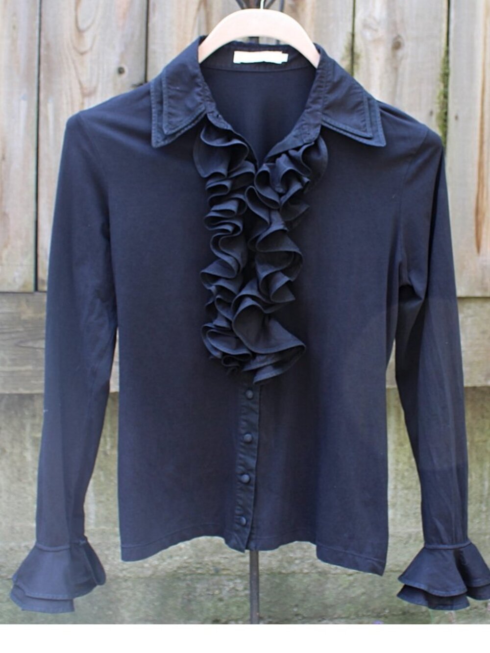 Anne Fontaine - Patsy Ruffle Blouse in Pima Cotton, Black, size 42